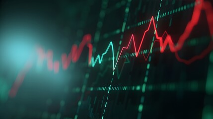 Fototapeta premium Abstract digital chart with red and green lines representing stock market fluctuations and financial data analysis concept. Abstract blur background.