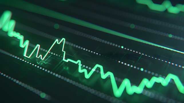 Abstract green financial graph on a black background, representing market analysis, stock exchange trends, and economic forecasts. Abstract blur background.