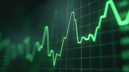 Naklejka premium Close-up of a green stock market graph on a black background, symbolizing financial growth, analysis, and investment trends in the economy. Abstract blur background.