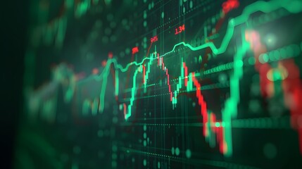 Close-up of stock market data showing a detailed chart with fluctuating prices, showcasing market trends, and financial analysis. Abstract blur background.