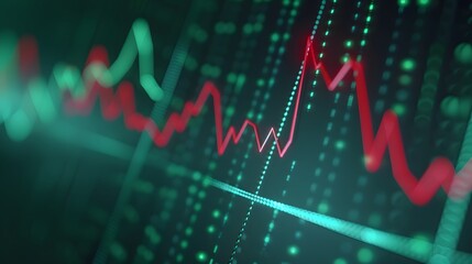 Fototapeta premium Digital stock market chart showing financial data fluctuation, with lines and dots indicating investment trends and analysis. Abstract blur background.