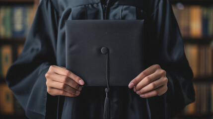High school graduate in traditional attire, marking achievements on a clear background.
