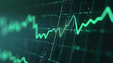 Naklejka premium Green financial graph on a dark background representing data analysis, stock market trends, and investment growth opportunities. Abstract blur background.