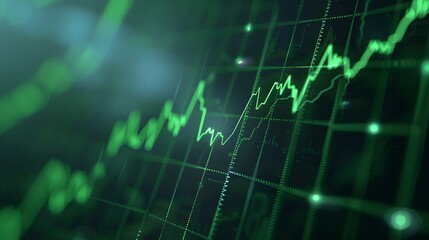 Fototapeta premium Green financial stock market graph on digital screen, representing economic growth, data analysis, and investment potential. Abstract blur background.