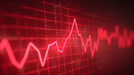 Red graph with fluctuating lines on a grid background, depicting financial or analytical data in a dramatic and intense style. Abstract blur background.