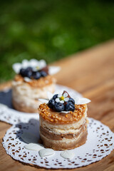 Piece of delicious cheesecake with caramel 