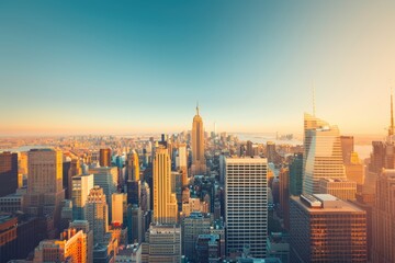 Obraz premium New york city skyline shining during golden hour sunset