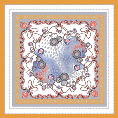 Silk scarf design.Colorful abstract pattern on watercolor flower pattern. Colorful paisley on a white background. Ethnic scarf pattern