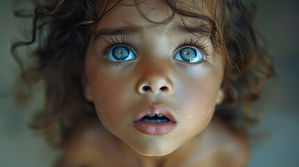 Curious Child with Blue Eyes Expressing Wonder and Innocence