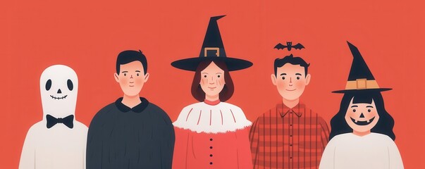 A family portrait with everyone dressed in coordinated Halloween costumes