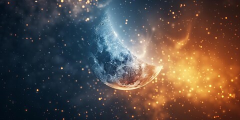 Fototapeta premium A mesmerizing split image of fire and ice with starry backgrounds, depicting the contrast and balance in the cosmos.