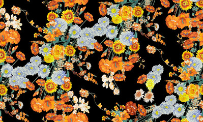 Seamless retro floral pattern.summer colors