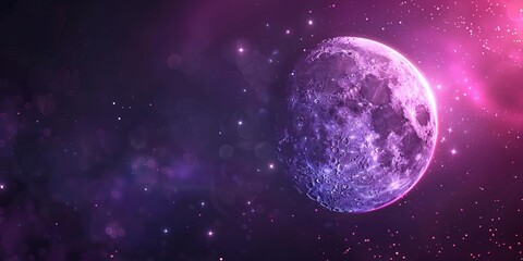 Beautiful moon in a purple galaxy with stars and cosmic clouds, evoking wonder and space exploration.