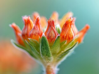 Close-up of a vibrant orange flower with fuzzy petals, showcasing its intricate details and delicate texture.