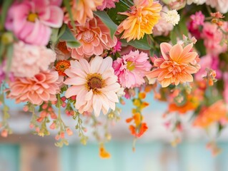 Closeup of a garland in a yard, intricate details, vibrant colors, natural light, dynamic scene