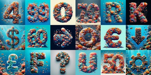 Fototapeta premium Underwater scene Lettering Typeface. AI generated illustration