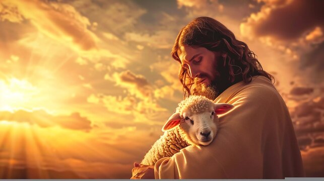 Biblical scene of Jesus as a shepherd