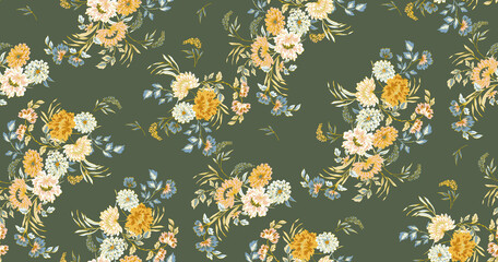 Seamless retro floral pattern.summer colors