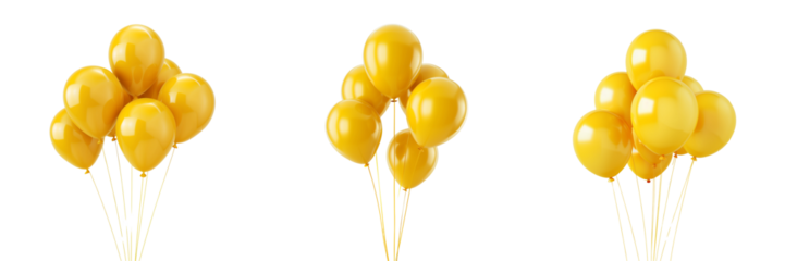 Set of yellow party balloons isolated on transparent background