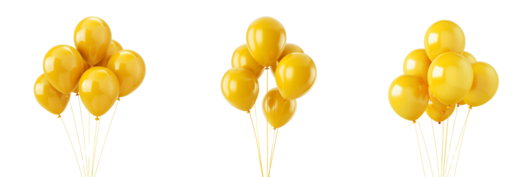 Set of yellow party balloons isolated on transparent background