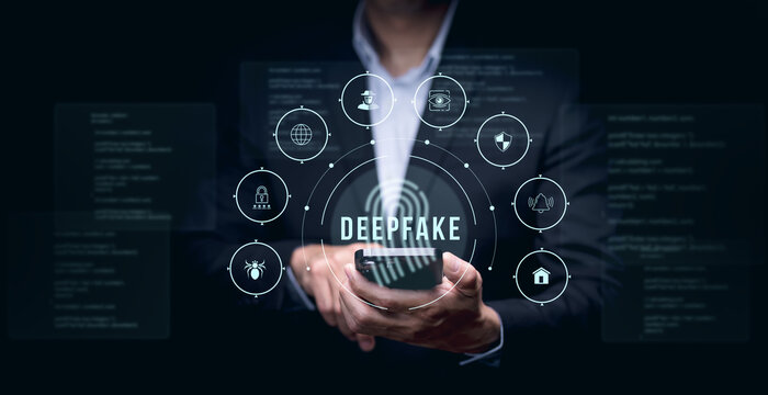 Deepfake  concept ,Facial tracking, detection and recognition technology, cyber security system concept.