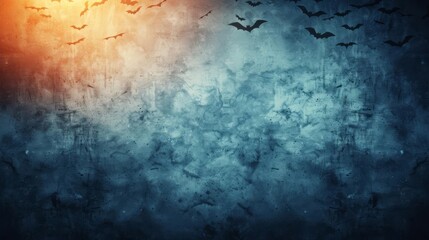 Dark eerie sky with flying bats, abstract background with ominous atmosphere perfect for Halloween or horror-themed projects.