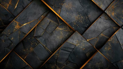 Dark black background with golden geometric lines texture.