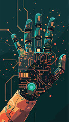 Robotic Hand Holding Processor Chip with AI Word, Generative Artificial Intelligence and Machine Learning Concept