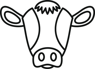 Black and white line art drawing of a cow head looking forward with big ears, logo template, ideal for dairy products