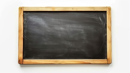 Blackboard in wooden frame isolated on a white background. Black chalkboard background texture