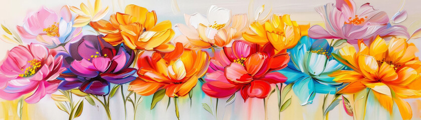 Obraz premium Flowers with vibrant hues in a garden bed, intricate details, bright colors, natural elegance