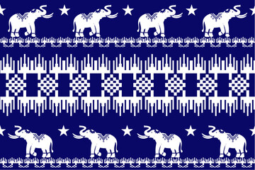 Geometric,seamless, traditional ethnic,thai, fabric pattern for textiles, rugs, wallpaper, clothing, sarong, batik, wrapping, embroidery, print, background, cover, illustration, vector,elephants,blue.