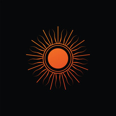Simple Sun Icon with Rays: Minimalist Line Art Design