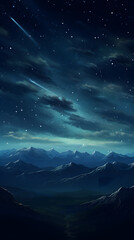 digital cyan blue night mountains and stars design graphics poster mobile phone background
