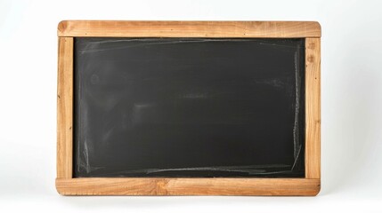 Blackboard in wooden frame isolated on a white background. Black chalkboard background texture