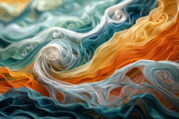 Obraz premium Abstract Swirls of Orange, Blue and White Fabric