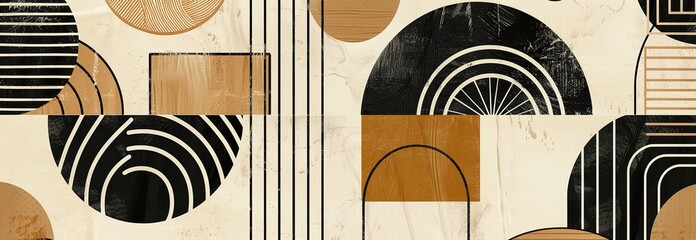 Hand drawn abstract minimal element mid century vector set. Aesthetic contemporary stripe line art, geometric shape in monochrome, black and white