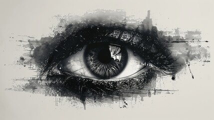 Minimalist black and white eye logo on plain background.