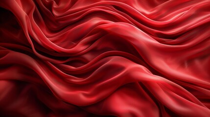 Obraz premium Red silk fabric is flowing and creating wavy drapes. This luxurious texture is perfect for backgrounds and designs related to fashion, luxury, or elegance