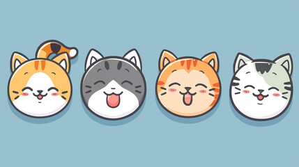 Fototapeta premium set of cartoon cat, cute fox icon set, animal concept, chibi style, for children's books