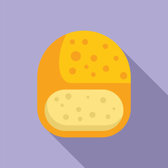 Half of round cheese head with holes is lying on purple background