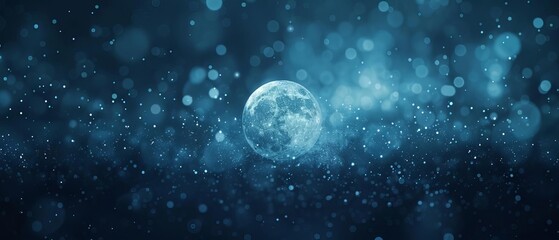 Obraz premium Mystical night scene with a glowing full moon surrounded by sparkles and bokeh lights, creating a dreamy and magical atmosphere.