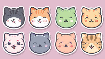 set of cartoon cat, cute fox icon set, animal concept, chibi style, for children's books