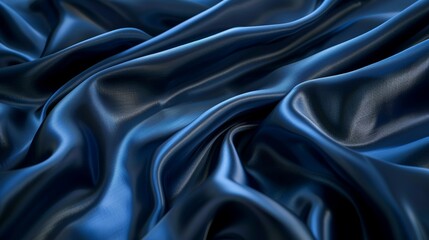 Fototapeta premium Smooth elegant blue satin or silk fabric texture with waves and folds, abstract background for luxurious design concept