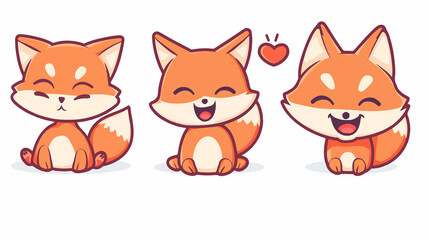 set of cartoon fox, cute fox icon set, animal concept, chibi style, for children's books
