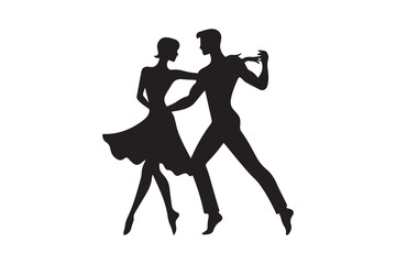 The dancing couple silhouette isolated in white background