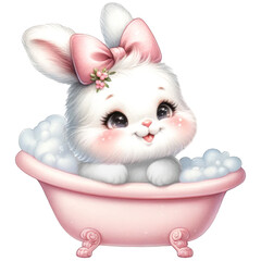 Cute bunny takes a shower 