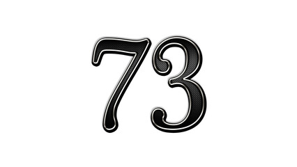 black metal 3d design of number 73 on white background.