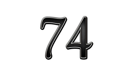 black metal 3d design of number 74 on white background.