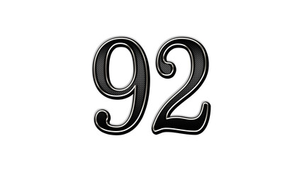 black metal 3d design of number 92 on white background.